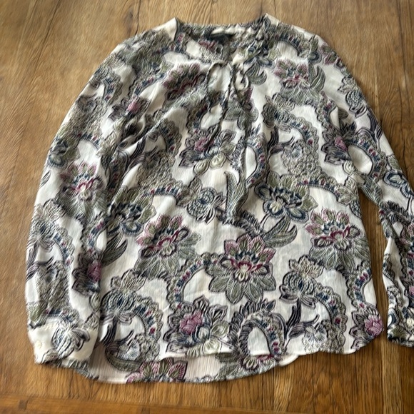 Banana Republic Sheer Tie Front Floral Paisley Ivory Earth Tone Blouse Size XS - Picture 1 of 5